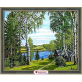 Фото товара - Алмазная  Живопись Картина стразами. Домик у речки  (50*40см, стразы, контейнер, холст без подрамника, инструкция) АЖ-1241, (Мосфа)