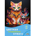 Фото товара - Набор цветной бумаги тонированной А4  8л  8цв "Цветные кошки" С2767-16 АппликА