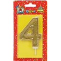 Фото товара - С5978 Свеча в торт цифра "4" (7,5см, золотой глиттер с окантовкой), (МИЛЕНД)