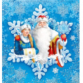 Фото товара - 079318 Наклейка "Дед Мороз и Снегурочка" (15,5*16,5см, блестки), (МирПоздр)