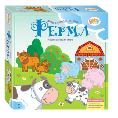 Большое фото товара - МоиПервыеИгры Развивающая игра "Ферма" (Baby Step)  (шнурки с фигурками, планшет, карточки с заданиями, в коробке, от 1,5 лет) 89805, (Степ Пазл), 11-107859. Вариант №1
