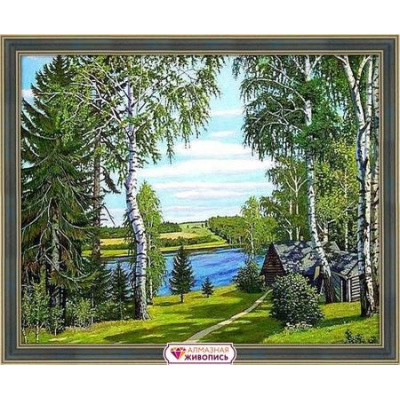 Большое фото товара - Алмазная  Живопись Картина стразами. Домик у речки  (50*40см, стразы, контейнер, холст без подрамника, инструкция) АЖ-1241, (Мосфа), 11-110116. Вариант №1