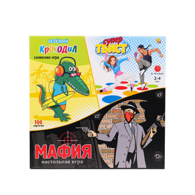 Большое фото товара - Игра Подвижная Супер-твистер+крокодил+мафия (игровое поле 180*120см, рулетка, 100 карточек, инструкция, в коробке, от 6 лет) ИР-5474, (Рыжий кот), 11-128758. Вариант №1