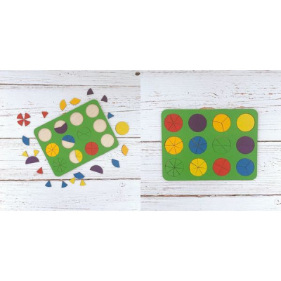 Большое фото товара - WoodLandToys Дроби (30*24см, 12 кругов, уровень 1, рамка-вкладыш, в ассорт., дерево, от 3 лет) 061301, (ООО "СИБИРСКИЙ СУВЕНИР"), 11-151130. Вариант №1