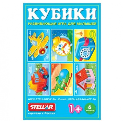 Большое фото товара - Кубики 6шт. Самолет, грузовик, телефон (пластик, от 1 года) 00822, (Стеллар), 11-1536. Вариант №1