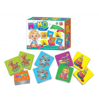 Большое фото товара - Настольная Игра Мемо. Игрушки (3в1, 32 карточки, в коробке, от 3 лет) 03455, (ООО "Русский стиль"), 11-161054. Вариант №1