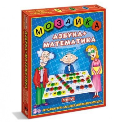 Большое фото товара - Мозаика 110 дет.  Азбука+Математика (d=30мм, пластик, в коробке, от 3 лет) 01004, (Стеллар), 11-16793. Вариант №1