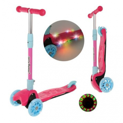 Большое фото товара - Самокат Moby Kids Disco (3-х колесный, складной, 51,5*11,5см, колеса PU, свет, звук, максимальная нагрузка 20кг) (розовый) (в коробке) 641464, (Shantou Gepai Plastic lndustrial Сo. Ltd), 11-191674. Вариант №1