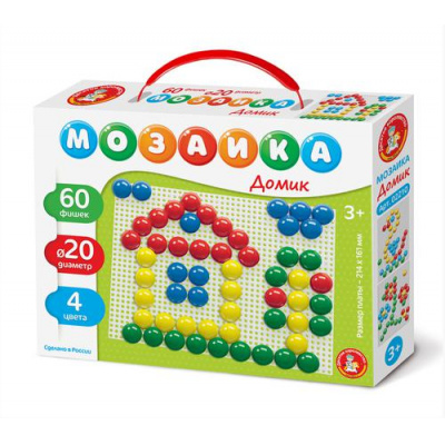 Большое фото товара - Мозаика 60 дет. Домик (4 цвета, игровое поле 21,5*16см, пластик, в коробке, от 3 лет) 02210, (ООО "Десятое королевство"), 11-198219. Вариант №1
