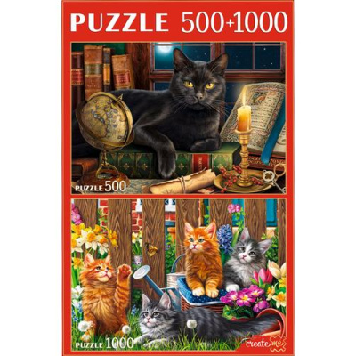 Большое фото товара - Пазлы 500 и 1000 дет. В мире кошек (2в1) ХП500-1000-4486, (Рыжий кот), 11-212898. Вариант №1