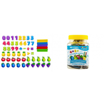Большое фото товара - WoodLandToys Обучающая игра. Счетный материал. Сочные фрукты (101 элемент, 50 палочек, карточки, магнит, инструкция, дерево, в банке от 3 лет) 139206, (ООО "СИБИРСКИЙ СУВЕНИР"), 11-215027. Вариант №1
