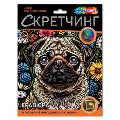 Большое фото товара - MULTIART Скетчинг Гравюра Мопс (18*24см, цветная, в конверте) SCRETCH-111527, (SHANTOU HUADA TOYS IMP & EXP TRADING CO., LTD), 11-227126. Вариант №1