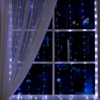 Большое фото товара - Гирлянда электрическая Роса (занавес 1,6*1,6м, LED(1608)-160-220V, белый свет, серебристая нить, 8 режимов) 5206146, (Sima-land), 11-228899. Вариант №1