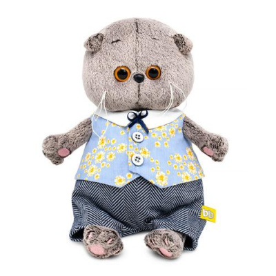 Большое фото товара - Budi Basa Мягкая Игрушка Кот Басик BABY в жилете в цветочек и брючках (20см, в подарочной коробке) BB-151, (ООО "МПП"), 11-233022. Вариант №1