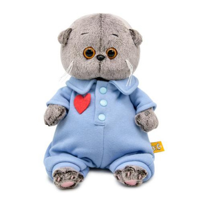 Большое фото товара - Budi Basa Мягкая Игрушка Кот Басик BABY в голубом комбинезоне с сердечком (20см, в подарочной коробке) BB-155, (ООО "МПП"), 11-233590. Вариант №1