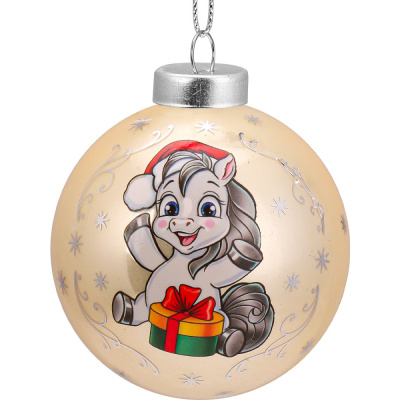 Большое фото товара - Елочное Украшение Шар. Счастливая пони (d=6см, стекло, в подарочной коробке) ШЁН-3215, (ООО "МИЛЕНД"), 11-235178. Вариант №1