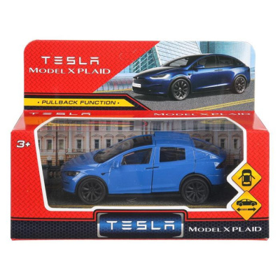 Большое фото товара - Модель Инерционная Технопарк Tesla model x plaid (12см, металл, открываются двери, синий, в коробке, от 3 лет) MODELX-12-BU-WOD, (Huada Toy Co.,Ltd), 11-235403. Вариант №1