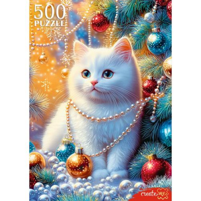 Большое фото товара - Пазлы 500 дет. Украшение Нового года П500-7629, (Рыжий кот), 11-235498. Вариант №1