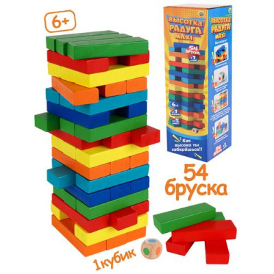 Большое фото товара - Логическая Игра Башня. Высотка Maxi (54 деревянных бруска, кубик, в коробке, от 6 лет) ИН-9656, (Рыжий кот), 11-236720. Вариант №1