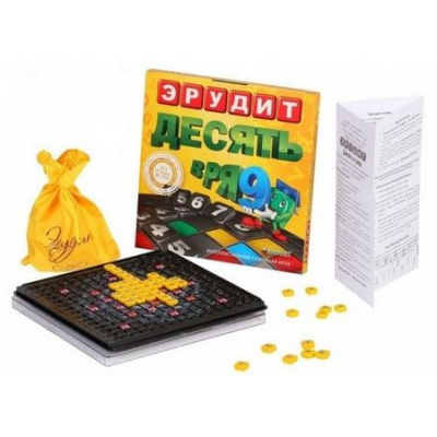 Большое фото товара - Эрудит Интеллектуальная семейная игра. Десять в ряд (фишки, мешочек, правила, в коробке, от 7 лет) 10019, (ООО "БИПЛАНТ"), 11-75658. Вариант №1