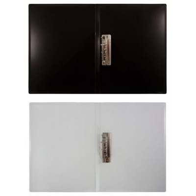 Большое фото товара - Папка с боковым зажимом пластиковая Black.White BWPZ08C 0.8мм черный/белый (1077685) Бюрократ, 12-124790. Вариант №1