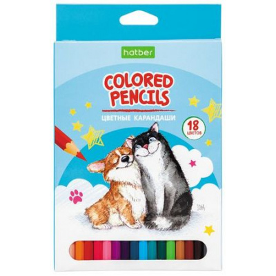 Большое фото товара - Карандаши 18цв ECO "Pets story" к/уп (066255) Хатбер, 12-135676. Вариант №1