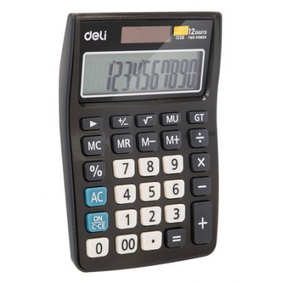 Большое фото товара - Калькулятор DELI 12 разрядов E1238black 145х140,5х27,4 мм черный (1003509) Deli, 12-143013. Вариант №1