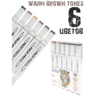 Большое фото товара - Набор   6 скетч маркеров "WARM BROWN TONES" двусторонние МП-7940 Проф-Пресс, 12-144893. Вариант №1