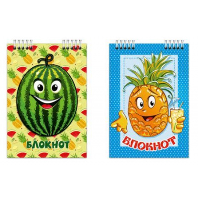 Большое фото товара - Блокнот на спирали 68х98 мм 24л клетка "Веселые фрукты" Бг24/63 Гранит, 12-152925. Вариант №1