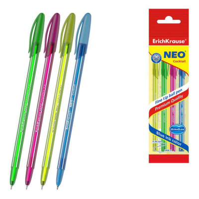 Большое фото товара - Набор ручек шариковых  4шт Neo® Stick Cocktail 0.7, Super Glide Technology синяя 43729 ErichKrause, 12-154241. Вариант №1