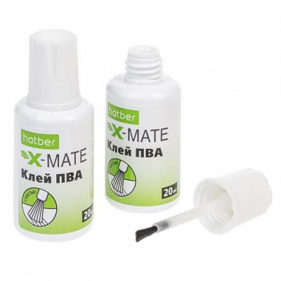 Большое фото товара - Клей ПВА - 20 мл с кисточкой "Помощник/X-Mate" (071923) Хатбер, 12-156699. Вариант №1