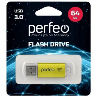 Большое фото товара - ФЛЕШ-накопитель (USB)3.0 PERFEO 64GB C14 Серия Золотой металл" PERFEO, 12-162753. Вариант №1