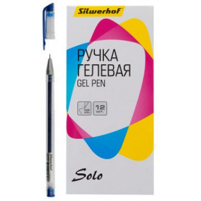 Большое фото товара - Ручка гелевая "Solo" 0.5мм синяя, игольчатый пишущий узел (1474301) SILWERHOF, 12-168904. Вариант №1