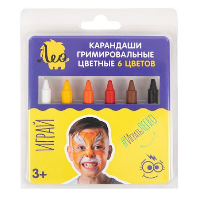 Большое фото товара - Цветные карандаши для грима 6 цв. 21 г. "Играй" "Звери" LPFPS-06 Лео, 12-180979. Вариант №1