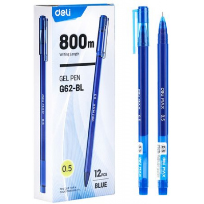 Большое фото товара - Ручка гелевая MaX EG62-BL 0.5 мм синяя, с грипом, бесстержневая(1901150) Deli, 12-186249. Вариант №1