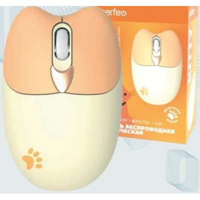 Большое фото товара - Мышь PERFEO беспров. оптич. "KITTY", 4 кн, «Silent Click» DPI 800-1600, USB, желт. PF_B3404 PERFEO, 12-186569. Вариант №1