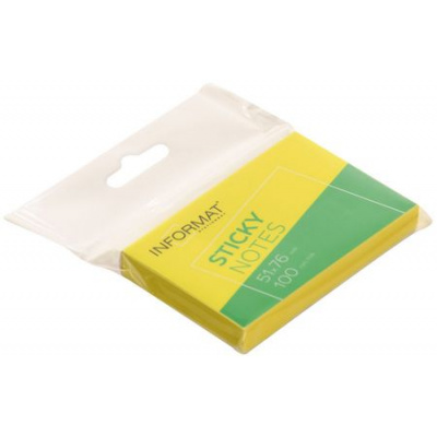Большое фото товара - Бумага для заметок с клеевым краем 51х76 мм 100л желтый пастель без линовки IFSN5176-Y inФОРМАТ, 12-186611. Вариант №1