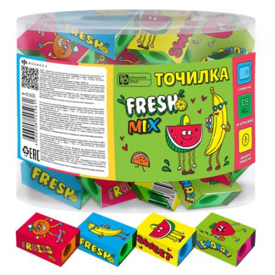 Большое фото товара - Точилка пластиковая "СВЕЖАЯ СМЕСЬ/FRESH MIX" 64543 2,8х1,8х1,2 см ассорти  Феникс, 12-187990. Вариант №1