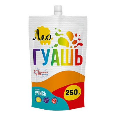 Большое фото товара - Гуашь 250 мл оранжевая(orange) 214 "Учись" Группа 2 дой-пак с штуцером LGD-250 Лео, 12-205004. Вариант №1