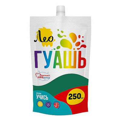 Большое фото товара - Гуашь 250 мл изумрудная(emerald) 606 "Учись" Группа 2 дой-пак с штуцером LGD-250 Лео, 12-205005. Вариант №1