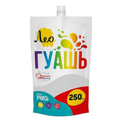 Большое фото товара - Гуашь 250 мл белая(white) 102 "Учись" Группа 4 дой-пак с штуцером LGD-250 Лео, 12-205009. Вариант №1