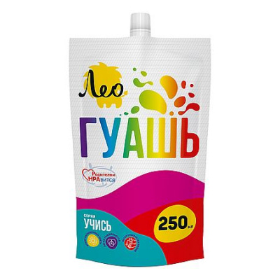 Большое фото товара - Гуашь 250 мл фуксия(fuksia) 307 "Учись" Группа 4 дой-пак с штуцером LGD-250 Лео, 12-205010. Вариант №1