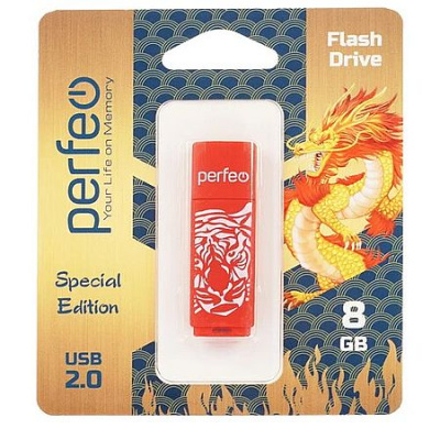 Большое фото товара - ФЛЕШ-накопитель (USB) PERFEО  8GB C04 Red Красный Тигр ТТ0012810, 12-206757. Вариант №1