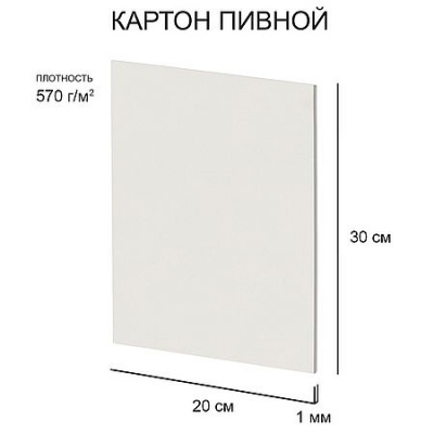 Большое фото товара - Картон пивной 20х30 см 1 мм 570 г/м2 белый KLP-25 (отгрузка кратно 20шт) Love2art, 12-206954. Вариант №1