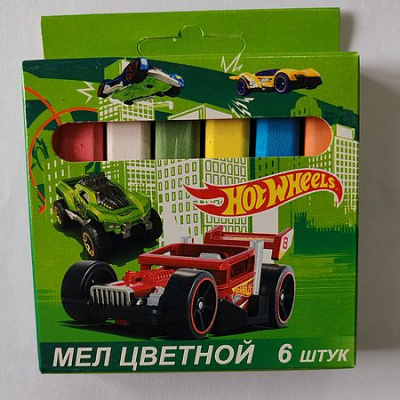 Большое фото товара - Мел цветной  6 шт "Горячие колеса/Hot Wheels" в картонной упаковке с европодвесом 89102 Centrum, 12-210802. Вариант №1