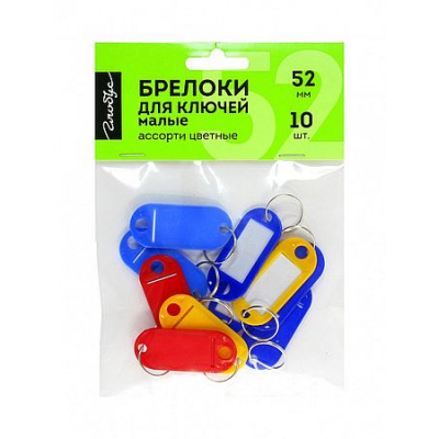 Большое фото товара - Набор брелоков для ключей (бирка) 10 шт 52 мм инфо-окно цветные БКМ-01 Глобус, 12-211518. Вариант №1