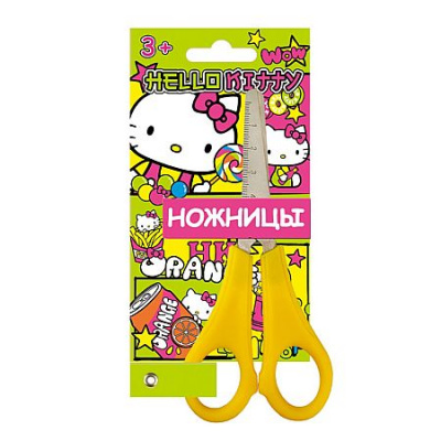 Большое фото товара - Ножницы детские 130 мм "Привет Китти/Hello Kitty" 75603 цветные закругленные концы, с линейкой Centrum, 12-213127. Вариант №1