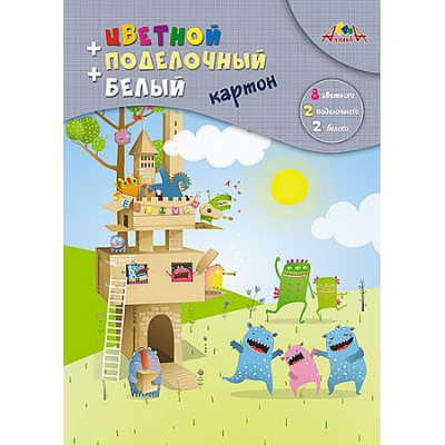 Большое фото товара - Набор цветного, белого и поделочного картона 12л 10цв "Картонный домик" С2817-04 АппликА, 12-213708. Вариант №1