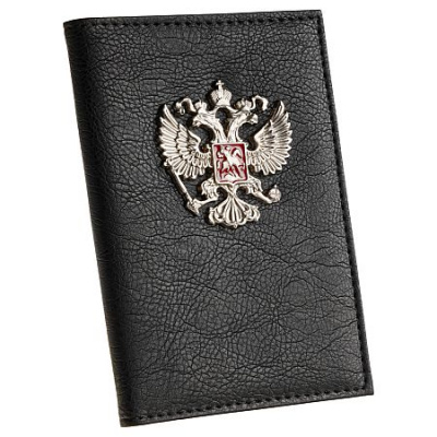 Большое фото товара - Обложка для паспорта экокожа, черный, текстура Кварц "Герб" PS384359 (384359) OfficeSpace, 12-214427. Вариант №1