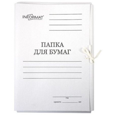 Большое фото товара - Папка для бумаг с завязками 320г/кв.м мелованная белая LP9132W inФОРМАТ, 12-36059. Вариант №1